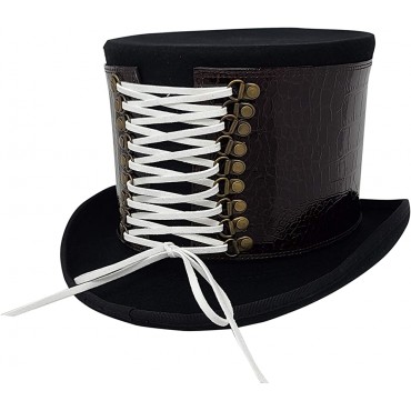 100% Wool Felt Top Hats Victorian Style Mad Hatter Steampunk Gentlemen Magic Hats with Shoelace - BTFUIDZ6U