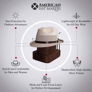 American Hat Makers Tuscany Straw Fedora Hat Handcrafted UV Sun Protection - BW1MRT5UC