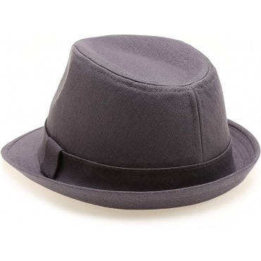 Classic Trilby Short Brim 100% Cotton Twill Fedora Hat with Band - BRKOGK2DK