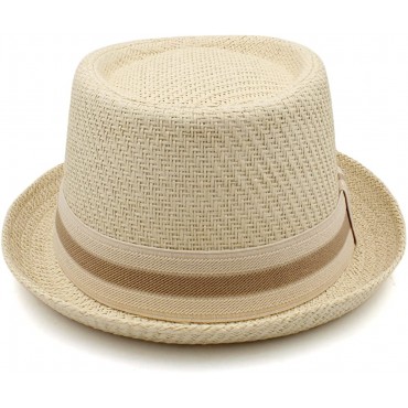 Classical Straw Pork Pie Hats Fedora Men Women Sun Hat Trilby Caps Summer Beach Outdoor Travel Party Size - BWNNT2QT9