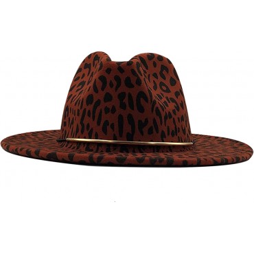 CYBLING Flat Brim Wool Felt Jazz Fedora Hats Men Women Leopard Grain Leather Band Metal Decor Trilby Panama Formal Cap - B03544OSP