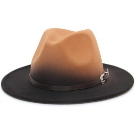 EOZY Gradient Color Fedora Hat for Women & Men Wide Brim Felt Hat with Belt Buckle - B0U4ZRHIF