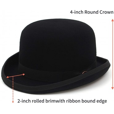 GEMVIE Mens 100% Wool Felt Bowler Derby Hat Theater Quality Satin Lined Bowler Hat Party Costume Accessory - B9ZXWXY45