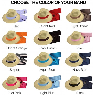 Genuine Panama Hat Customizable Band Color Classic Summer Fedora Toquilla Straw Handwoven in Ecuador by Ecua-Andino - B26YAUHU4