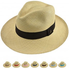Genuine Panama Hat Customizable Band Color Classic Summer Fedora Toquilla Straw Handwoven in Ecuador by Ecua-Andino - B26YAUHU4
