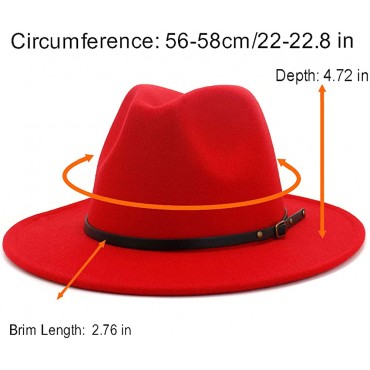 Gossifan Wide Brim Fedora Felt Panama Hat with Belt Buckle - BT7CLW2EJ