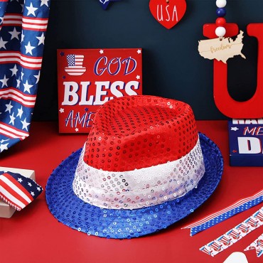 Henreal Patriotic Sequin Hat 4th of July Hat for Men Women Memorial Day Party Supplies American Jazz Hat - BP7YOOBF1