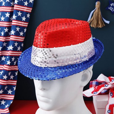 Henreal Patriotic Sequin Hat 4th of July Hat for Men Women Memorial Day Party Supplies American Jazz Hat - BP7YOOBF1