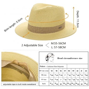 Jeff & Aimy Womens Packable Straw Fedora Panama Sun Summer Beach Derby Cuban Hat for Men White Blue - BLPJZI9UT