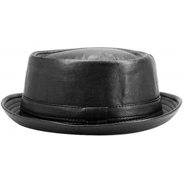 Leather Trilby Hat Male Fedora Cap Men Black Retro Women Autumn Brand Porkpie Men's Vintage Jazz Hats - BDT6RBPGP