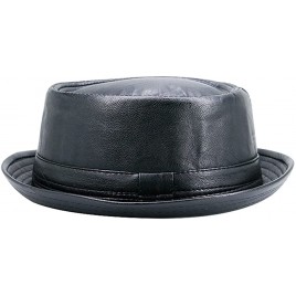 Leather Trilby Hat Male Fedora Cap Men Black Retro Women Autumn Brand Porkpie Men's Vintage Jazz Hats - BDT6RBPGP