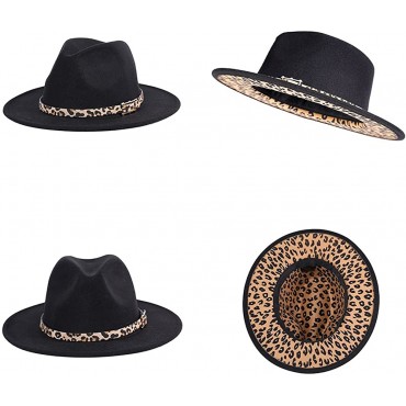 Leopard Fedora Hats for Women-Classic and Simple Wide Brim Fedora Hat,Fedora Hats for Men with Adjustable Drawstring - BTG2FI9TV
