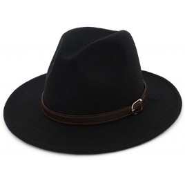 Lisianthus Men & Women Fedora Hat Belt Buckle Wide Brim Panama Hat - B5RIT7JKO