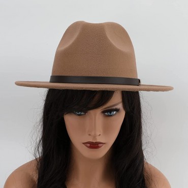 Melesh Women Classic Wide Brim Fedora Hat with Belt Buckle Felt Men Panama Hat - BB42QHWE8
