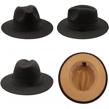 Mens Classic Jazz-Hat Wide-Brim Felt Fedora-Hat for Women Black & Tan Under Panama Hat Two-Tone - BZYYVMAET