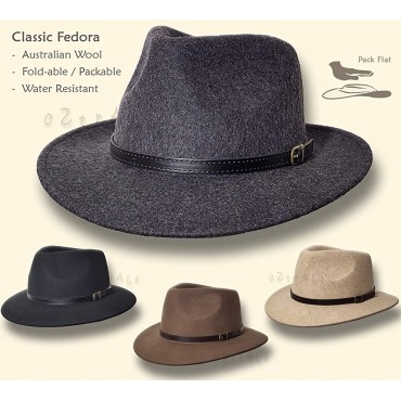 Oztrala】Australian Wool Felt HAT Outback Vintage Classic Fedora Men Leather Band Cowboy HW01 US - BQCFUW0AR