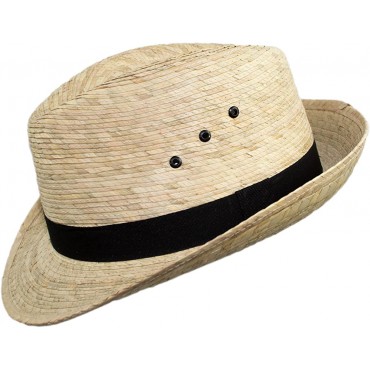 Rising Phoenix Industries Palm Leaf Straw Trilby Wide Brim Fedora Panama Sun Hat for Men or Women UV UPF Protection - BYU55A37N