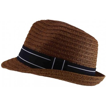 Trendy Apparel Shop Men's Paper Straw Woven Striped Band Stingy Fedora Hat - BIWT0I8TA