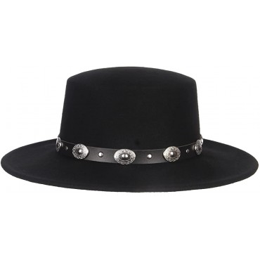 Women Men 100% Wool Classic Felt Fedora Hat Wide Brim Flat Top Jazz Panama Hat with Belt Buckle Casual Party Church Hat Black - BY0IMB4JA