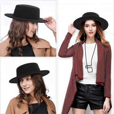 YEAJOIN Fashion Classic Black Fedora Flat Hat Wide Brim Jazz Hats Church Derby Cap for Women and Men - BRJ9YYF3J