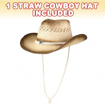 ArtCreativity Straw Cowboy Hat for Teens and Adults 1PC Cowboy Costume Hat with Chinstrap and Sunburst Pendant Cow Boy Costume Prop for Kids Dress Up Parties and Country Concerts Beige - B7Z2UO5MX