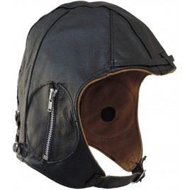 Aviator Black Leather Motorcycle Cap Vintage WWII Hat - B6VGNNH0P