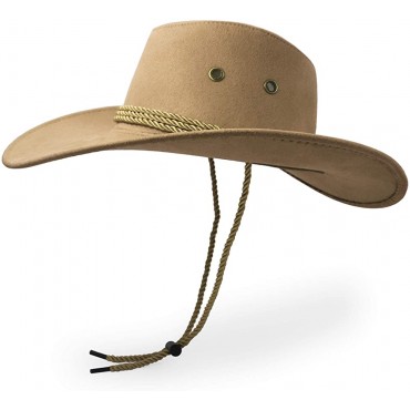 Cowboy Hat Sun Hat Faux Felt Leather Suede Travel Cap Western Hat Outdoor Sun Protect - BCKMSPDDF