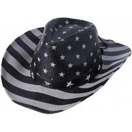 Cowboy Hats Classic American Flag Summer Sunhat Western Cowboy Hat Straw Hat - B9M64MF40