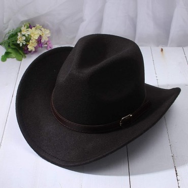 GEMVIE Cowboy Hat for Men Women Classic Roll Up Brim Fedora Cowgirl Hat Western Cowboy Hat with Belt - BW8D7WGN7