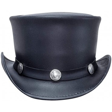 Lincang El Dorado Top Hat,Buffalo Band Leather Top Hat for Adult,Black Brown Cowboy Hat Top Hats for Men Women - BJXCNBILW