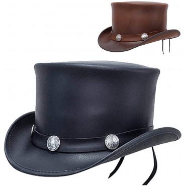 Lincang El Dorado Top Hat,Buffalo Band Leather Top Hat for Adult,Black Brown Cowboy Hat Top Hats for Men Women - BJXCNBILW