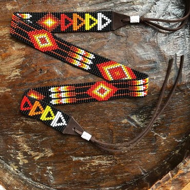 Mayan Arts Beaded Hat Band Hatband Cowgirl Western Leather Ties Men Women Handmade in Guatemala 7 8 Inches x 21 Inches - BQM0CZG00