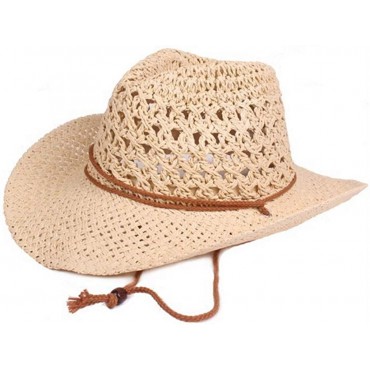 Men Cowboy Sun Hat Foldable Straw Hat Classic Western Newsboy Cap Summer Wide Brim Roll Up Raffia Cowboy Hat - BUG0M9HEJ