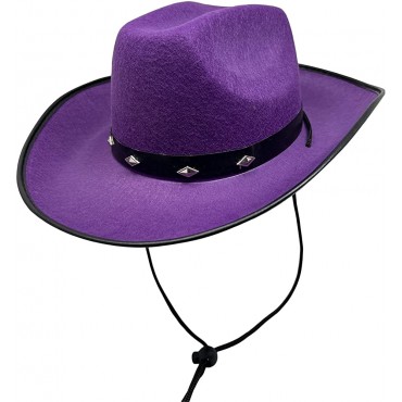 Purple Western Felt Cowboy Hat with Metal Studs Band with Paisely Bandana - BHO6NCRGO