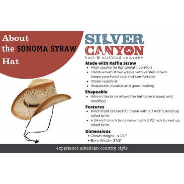 Raffia Straw Cowboy Western Sun Hat Chin Strap Silver Canyon Natural - B4JO5IQRH
