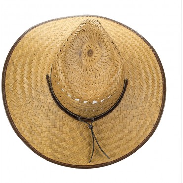 Super Wide Brim Cowboy Lifeguard Palm Leaf Straw Hat Flex Fit Chin Strap L - BSYZCEPI3