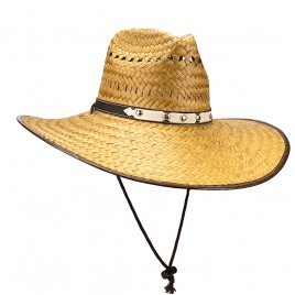 Super Wide Brim Cowboy Lifeguard Palm Leaf Straw Hat Flex Fit Chin Strap L - BSYZCEPI3