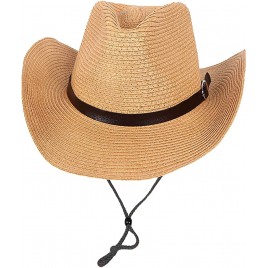 Womens Straw Cowboy Hat Summer-Beach-Panama Shapeable Floppy Sun-Hat Men & Women Wide Brim Fedora - B0773GQIJ