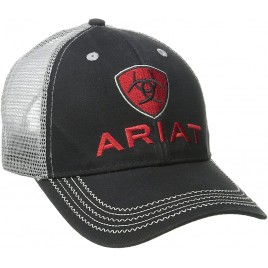 ARIAT Men's Black Red Gray Mesh Hat - BMIRCK06I
