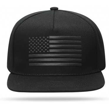 Baseball Cap Snapback Hat for Men & Women with American Flag Patch and Adjustable Head Strap Band Flat Bill Hats - B8X5VTU53
