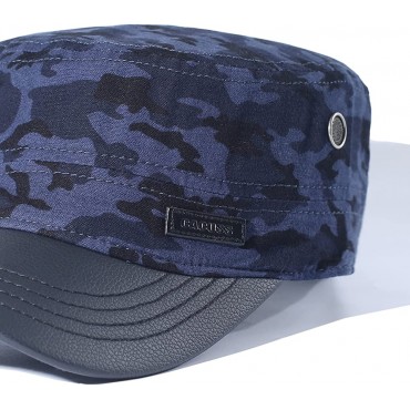 CACUSS Mens Baseball Cap Cotton Cadet Hat Military Breathable Flat Top Adjustable Army Cap - BKUSQ3DE1