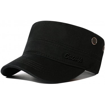 CACUSS Men's Cotton Army Cap Cadet Hat Military Flat Top Adjustable Baseball Cap Outdoor Sports - BTHMC5AMJ