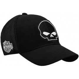 Harley-Davidson Men's Willie G Skull Logo Curved Brim Mesh Trucker Cap Black - BXGFSKLQR