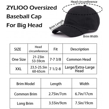 Zylioo Oversize XXL Baseball Caps,Adjustable Dad Caps for Big Heads 22-25.5,Extra Large Low Profile Golf Hats - BNHSQ9L90