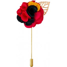 Knighthood Handmade Red Black & Yellow Flower Bunch with Gold Leaf Lapel Pin Badge Coat Suit Wedding Gift Party Shirt Collar Accessories Brooch for Men - BOE6T7JKE