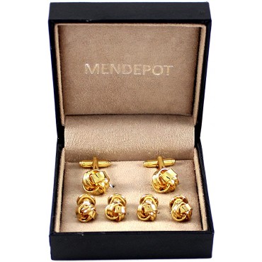 MENDEPOT Men Classic Knot Cuff Link and Shirt Studs Formal Wear Set with Box - BOFLOP98G