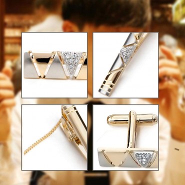BagTu Two Tone Cufflinks and Tie Clip Set with Gift Box and Greeting Card Stylish Golden Cufflinks and Tie Clip Gift Set for Men - BA81L68DK