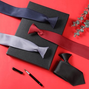 Clip on Ties for Men 4 Pieces Solid Color Men's Tie Men's Clip on Tie Men's Clip on Necktie Pretied Men's Button Ties - BEDQH7OZL