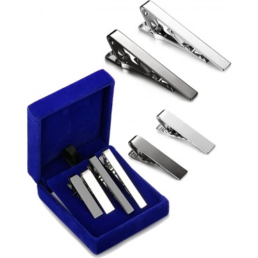 LOYALLOOK 2-4pcs Mens Tie Bar Pinch Clip Set for Regular Ties and Skinny Tie with Gift Box Silver Black Tone Pack 1.5-2.15Inches - BPDZL8SFB