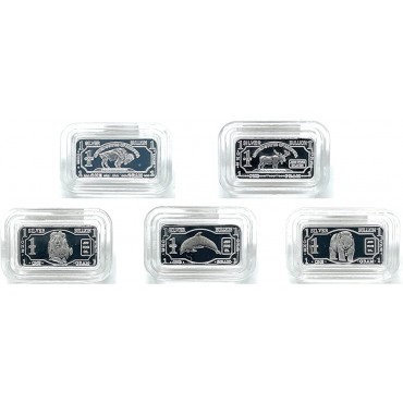 Metal Magery Ten Unique Animal One Gram .999 Pure Silver Bars with Velvet Jewelry Pouch - BH796HPZT